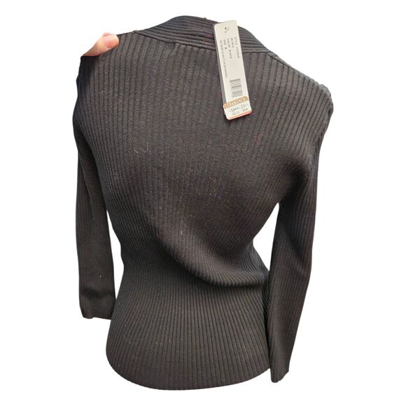 August Silk Knit V Neck Black Top Womens size Medium NEW WITH TAGS - Picture 4 of 8